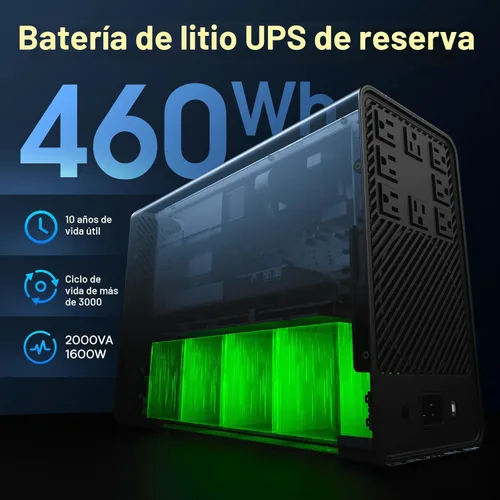 Vista 3 de GOLDENMATE 2000 VA/1600 W Batería de reserva de alimentación ininterrumpida (UPS) de litio y protector de sobretensiones, fuente de alimentación