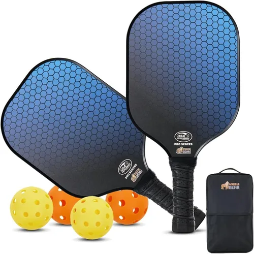 Gorilla Gear USAPA Approved Pickleball Starter Set, Fiberglass Paddles with Bag and Balls, Indoor Outdoor Court Use, Comfortable Racket Grip,