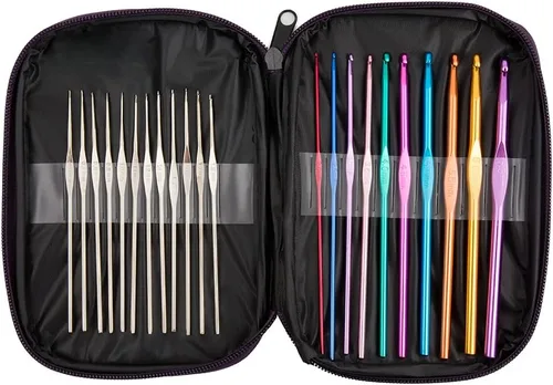 BetyBedy - Juego de 22 ganchos de ganchillo, agujas de tejer con mango de aluminio, agujas de ganchillo multicolor para manualidades de hilo, 0.6 ~