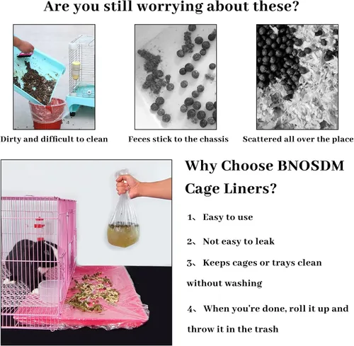 Vista 6 de BNOSDM 100 piezas desechables para jaula de conejo, de plástico, para conejillos de indias, ropa de cama, bolsas de arena para hámster, película