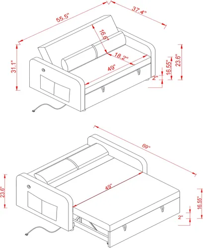 Vista 2 de FANYE Sofá biplaza extraíble, sofá de 2 plazas y sofá con respaldo ajustable, juego de muebles para el hogar, apartamento, oficina, sala de estar