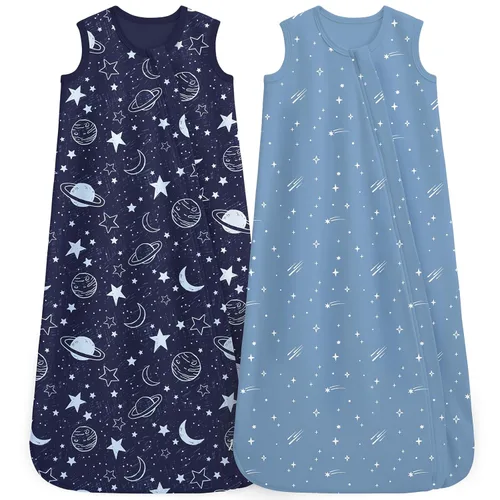 Vista 22 de Unnivoll - Saco de dormir para bebé de 0 a 6 meses, 0.5 tog, manta portátil para bebé, 3 unidades, 100 % de algodón, saco de dormir ligero