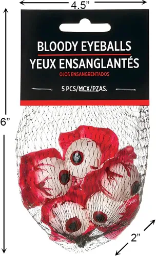 Vista 2 de Spooky - Globos oculares sangrientos de plástico blanco y rojo, 1 paquete, espeluznantemente realista y único, accesorio de terror de casa