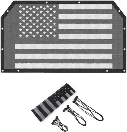 Vista 2 de Parasol de malla con bandera estadounidense, protección UV para Jeep Wrangler JL JLU 2018-2024 y Jeep Gladiator JT 2020-2024