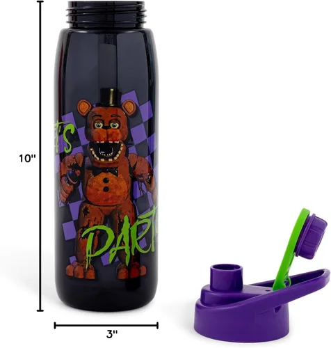 Vista 4 de Silver Buffalo Five Nights At Freddy's - Botella de agua de tablero de ajedrez con tapa de rosca, 28 onzas