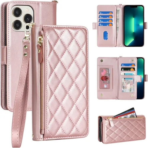 Vista 9 de Jaorty Funda compatible con iPhone 13 Pro Max para Apple 12 Pro Max, piel sintética naranja, rombo para mujeres y hombres, bolsillo con cremallera