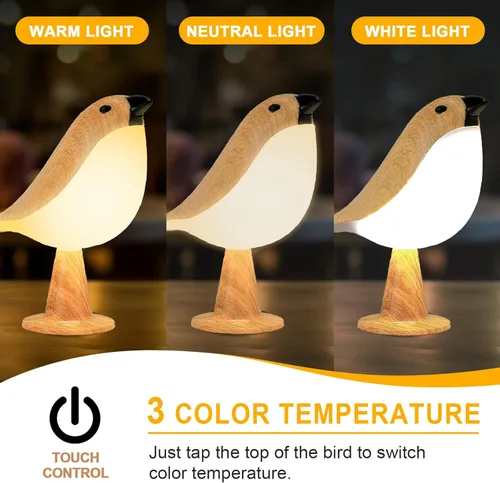 Vista 2 de Deogos Paquete de 2 Lámparas de Mesa Lindas con Forma de Pájaro, Control Táctil/Brillo Regulable/3 Temperaturas de Color/Lámpara de Escritorio