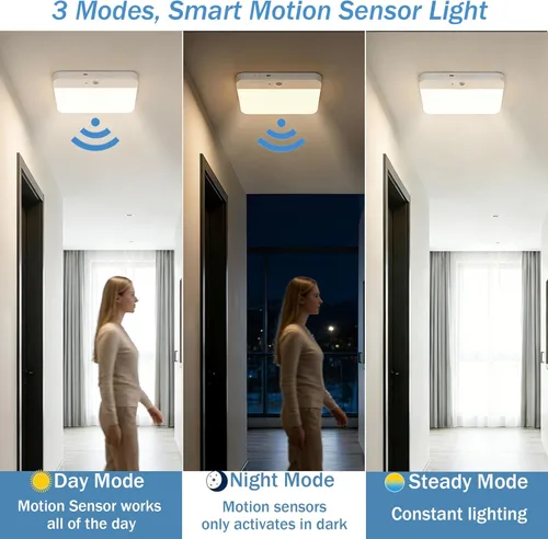 Vista 3 de NARUNDREN Lámpara de techo recargable con sensor de movimiento con control remoto, luces de techo inalámbricas que funcionan con baterías, luz