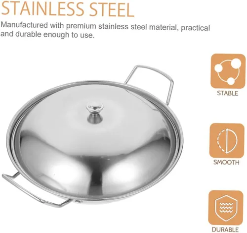 Vista 2 de SHOWERORO 1 juego de sartén de cocina de acero inoxidable con tapa, olla caliente de doble mango para uso diario, utensilios de cocina multifunción