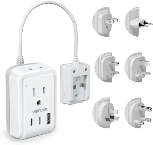 Vista 13 de VINTAR - Kit de adaptador de viaje universal, adaptador de enchufe internacional con 3 puertos USB (2 USB C, 3.4 A) y 2 salidas americanas, tipo A