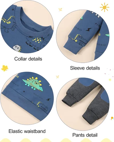 Vista 5 de DISAUR Ropa para niño pequeño, ropa para bebé, otoño e invierno, sudadera con capucha impresa con letras y pantalones largos, Blue2
