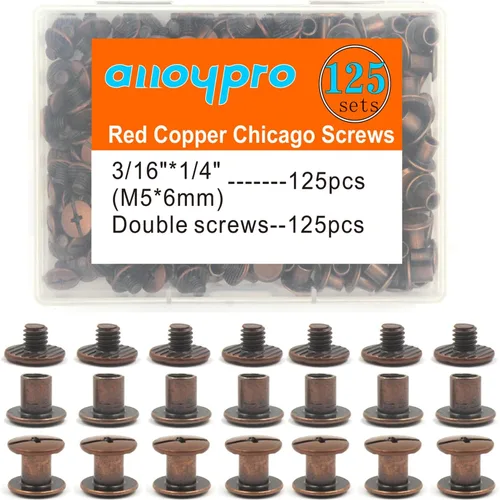 Chicago Tornillos surtidos Kit de remaches de cuero de cobre rojo, remaches de tornillo, cabeza Phillip ranurada, postes de encuadernación de