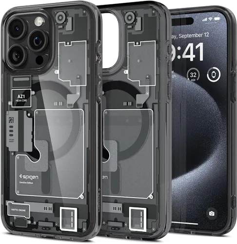 Vista 14 de Spigen - Funda Ultra Hybrid MagFit con impresión digital directa para iPhone 15/14/13, diseño Zero One, color negro, compatible con MagSafe