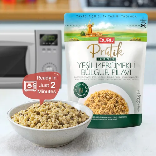 Vista 4 de Duru Ready Bulgur Pilaf con lentejas verdes, 8.82 oz x 4 unidades – Heat & Eat, 100% natural, sin OMG, libre de BPA, sin grasas trans, sin