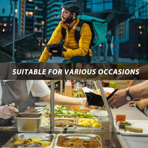 Vista 5 de Norme Paquete de 100 cajas de papel de 30 onzas desechables negras para llevar, cajas de comida de papel para restaurantes, catering, fiestas