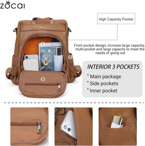 Vista 4 de Mochila para mujer, mochila de moda, monederos de piel sintética, mochila antirrobo, bolso de hombro
