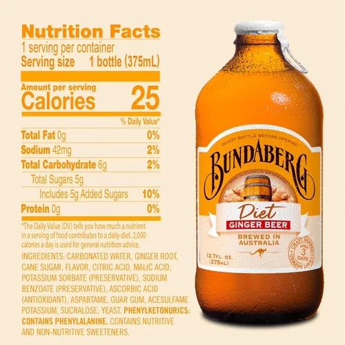 Vista 2 de Bundaberg Cerveza de jengibre Diet, botellas de 12.7 onzas líquidas, paquete de 4