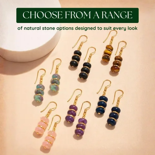 Vista 9 de Gempires - Aretes ligeros con cuentas hechas a mano, hipoalergénicos, chapados en oro, aretes colgantes para mujer