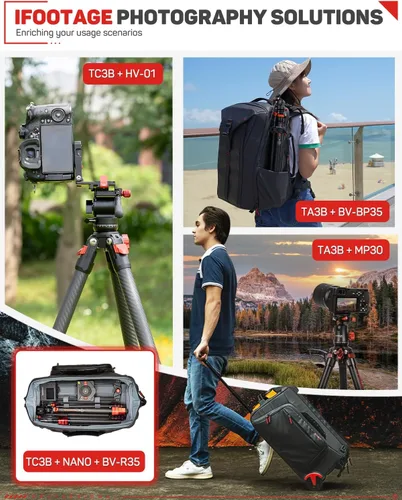 Vista 9 de IFOOTAGE Trípode con cabezal fluido, trípode de viaje de 62 pulgadas para cámara, trípode de video de aluminio ligero, compatible con cámaras Sony