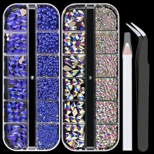Vista 7 de Juego de 10 diamantes de imitación de cristal con parte trasera plana, multiformas y redondas, con gemas de cristal AB y violeta con lápiz recogedor