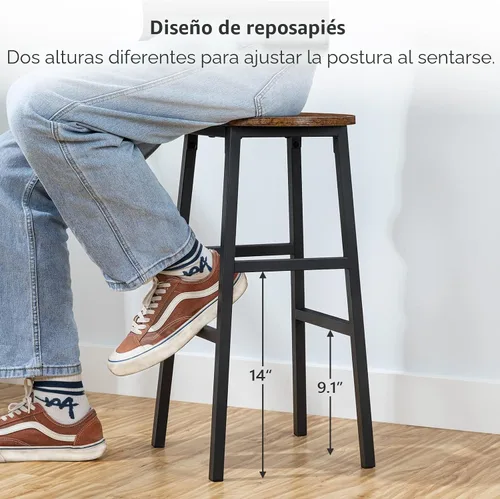 Vista 9 de MAHANCRIS Taburetes de bar, juego de 2 sillas de bar redondas con reposapiés, taburetes de bar de desayuno de cocina de 24.4 pulgadas, taburetes