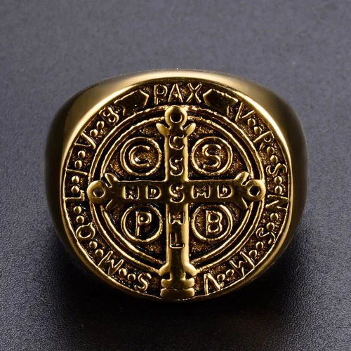 Vista 3 de Anillo religioso de San Benito con sello exorcista para hombre, protección contra demonios, anillos CSBP
