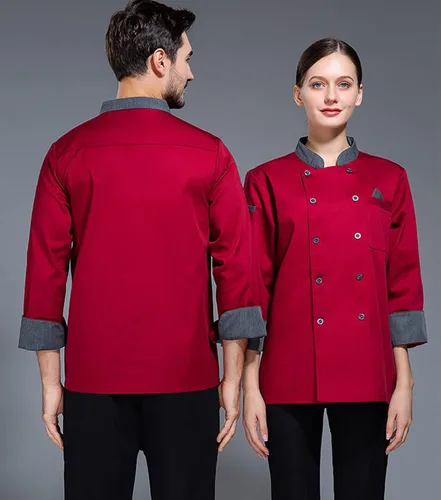 Vista 4 de Chaqueta de chef unisex con doble botonadura trasera de malla completa, ligera, costura de color, uniforme de chef