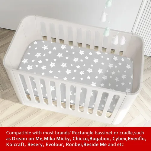 Vista 3 de Juego de 2 sábanas de moisés, aptas para cuna giratoria Halo, sábana universal para rectangular, ovalada, con diseño de reloj de arena, colchón Gris
