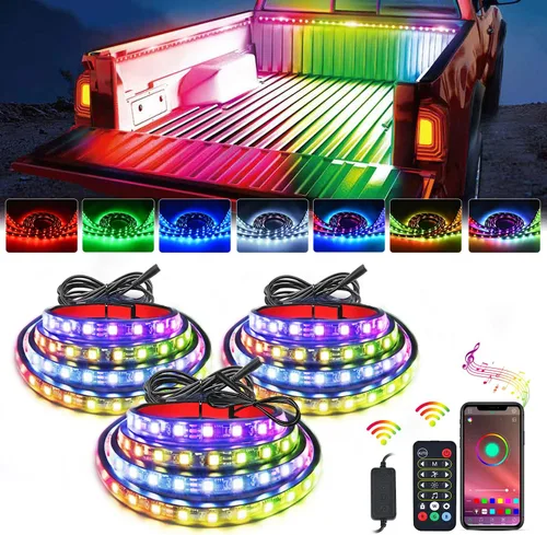 Vista 10 de Nilight Juego de 3 tiras de luz RGB de 60 pulgadas para cama de camión, 270 LED de neón de acento con control remoto RF, interruptor de encendido