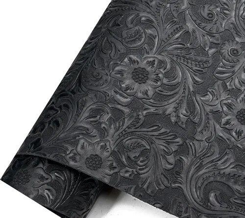 Jeereal Hoja de cuero genuino con textura de protuberancia de estilo occidental, patrón geométrico de 0.079 in (5-5.5 onzas), herramientas florales