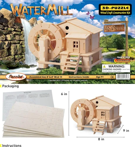 Vista 2 de Puzzled Molino de agua 3D Jigsaw Woodcraft Kit Rompecabezas de madera