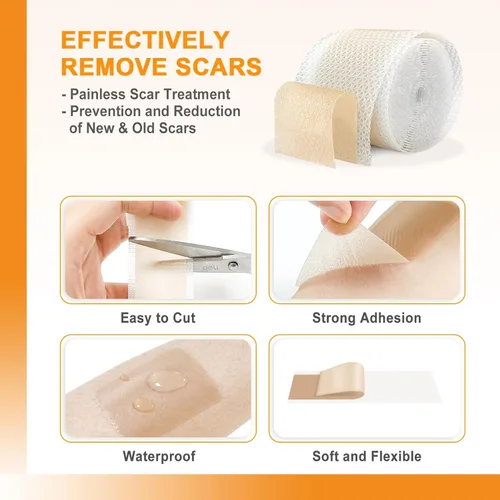 Vista 3 de Hojas de silicona para cicatrices (rollo de 1 pulgada x 60 pulgadas), cinta de silicona suave para eliminación de cicatrices, cinta de silicona