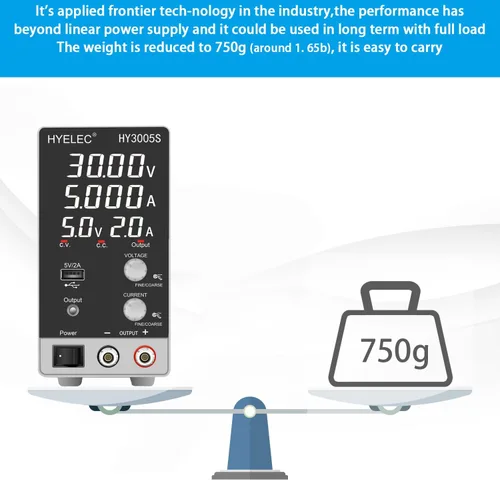 Vista 7 de Fuente de alimentación CC variable 30V 5A, Hyelec Fuente de alimentación regulada de conmutación ajustable con pantalla LED de 4 dígitos, ajustes