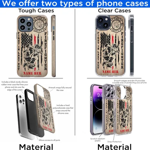 Vista 38 de Funda de teléfono personalizada con bandera estadounidense de madera, diseño de bombero de línea roja, diseño de bombero, regalo personalizado