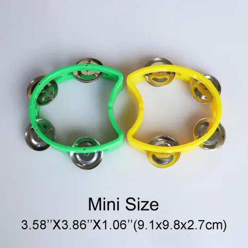 Vista 5 de Pandereta mini campana de mano de percusión instrumento musical pandereta pequeña (1 verde y 1 amarillo)