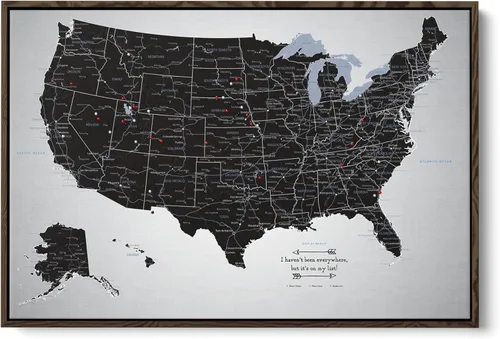 Vista 19 de Personalized Canvas Rolled Poster United States Map Wall Art – Large 24" x 36" Black Ice USA Map Poster – Push Pin Travel Decor for Home or Office
