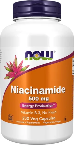 NOW Foods, Niacinamida (Vitamina B-3) 500 mg, Producción de Energía*, 250 Cápsulas Vegetales