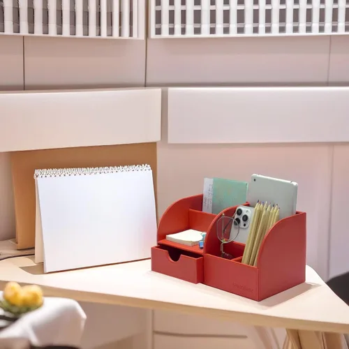 Vista 70 de UnionBasic Organizador de escritorio - Caja de almacenamiento multifuncional de cuero para escritorio con soporte para bolígrafos - Para tarjetas