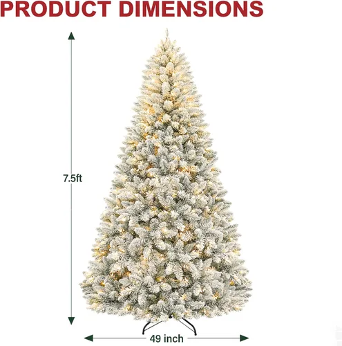 Vista 4 de Hykolity - Árbol de Navidad artificial preiluminado de 7.5 pies, con nieve artificial y 450 luces led multicolores, 10 modos, 1446 puntas de ramas