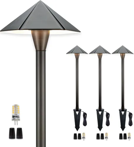 Vista 9 de Gardenreet Luces de camino de bajo voltaje de latón, luces LED de camino de paisaje, luces de patio al aire libre impermeables IP65, 12 V con cable