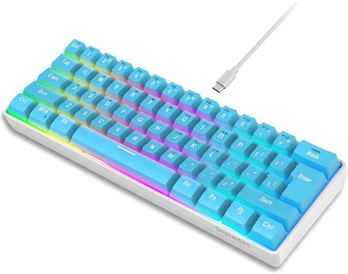 Vista 16 de Snpurdiri Teclado para juegos 60% con cable, mini teclado ultracompacto retroiluminado RGB, impermeable, pequeño, compacto, 61 teclas para jugadores