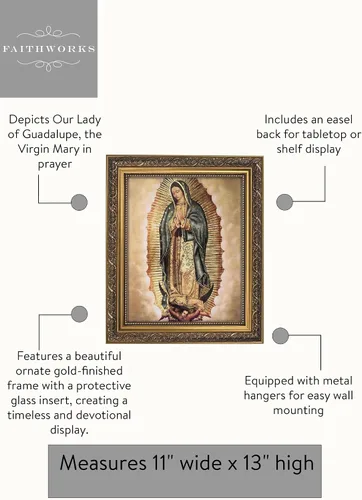Vista 2 de Gerffert - Decoración de pared cristiana con marco dorado, 11 x 13 pulgadas, Nuestra Señora de Guadalupe