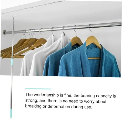 Vista 6 de Varilla telescópica de acero inoxidable para colgar ropa ropa que alcanza poste gancho varilla balcón uso en el hogar