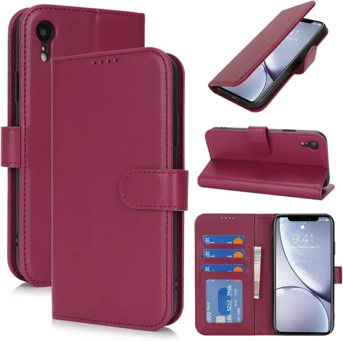 Vista 7 de Funda tipo cartera para iPhone XR con tarjetero, para iPhone Xr para mujeres y hombres, piel sintética a prueba de golpes con hebilla magnética