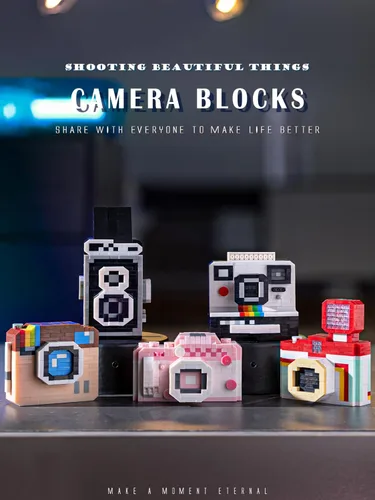 Vista 5 de Bloques de juego retro con dije retro para cámara, estilo retro, bloques de construcción de plástico con linterna, ¡ilumina tu mundo creativo!