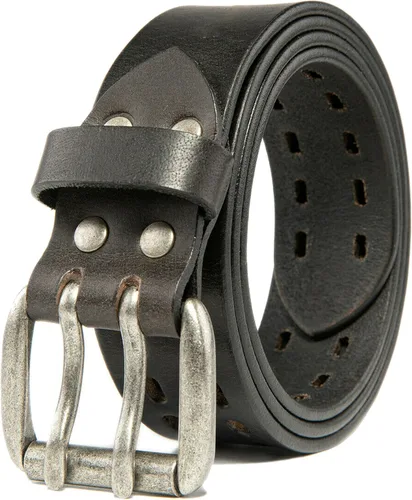 BG247 Cinturón casual de cuero hecho a mano para hombre con hebilla de doble punta Negro