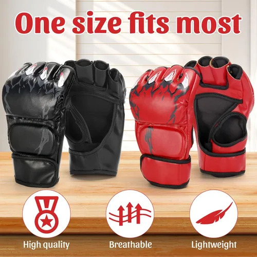Vista 4 de 2 pares de guantes de boxeo de medio dedo, guantes de boxeo, guantes de kickboxing, guantes de boxeo con banda ajustable para la muñeca para hombres
