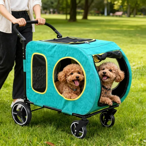 Vista 16 de Cochecito para perros grandes, cochecito extra grande para mascotas para perros medianos, carrito para perros, diseño plegable, asa ajustable