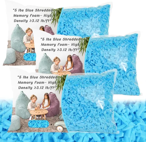 Vista 10 de Relleno de puf, relleno de espuma viscoelástica triturada de 10 libras, alta densidad ≥3.12 lb/ft³, relleno de almohada azul para puf, cojín