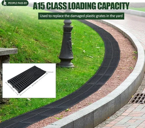Vista 2 de Rejilla de drenaje de canal de plástico de polímero, 19.7 x 7.9 x 1 pulgadas, cubierta de drenaje duradera para zanjas, rejillas de drenaje al aire